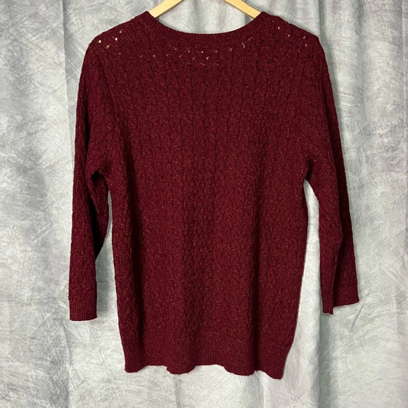 JC Penney Burgundy Open Weave Cable Knit 3/4 Sleeve Scoop Neck Sweater - XL - Picture 7 of 11